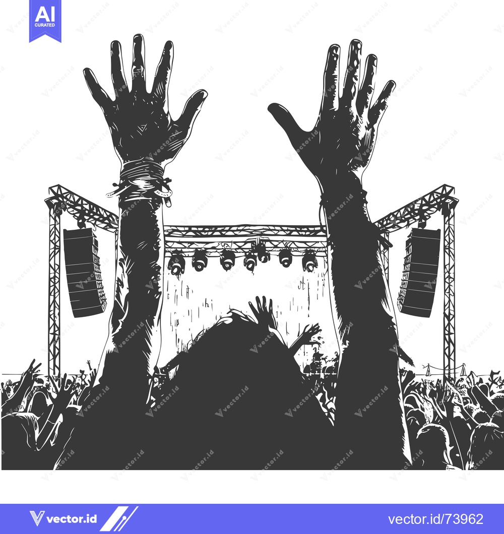 Premium Vector of A Crowd of People at a Concert with Their Hands Raised in the Air