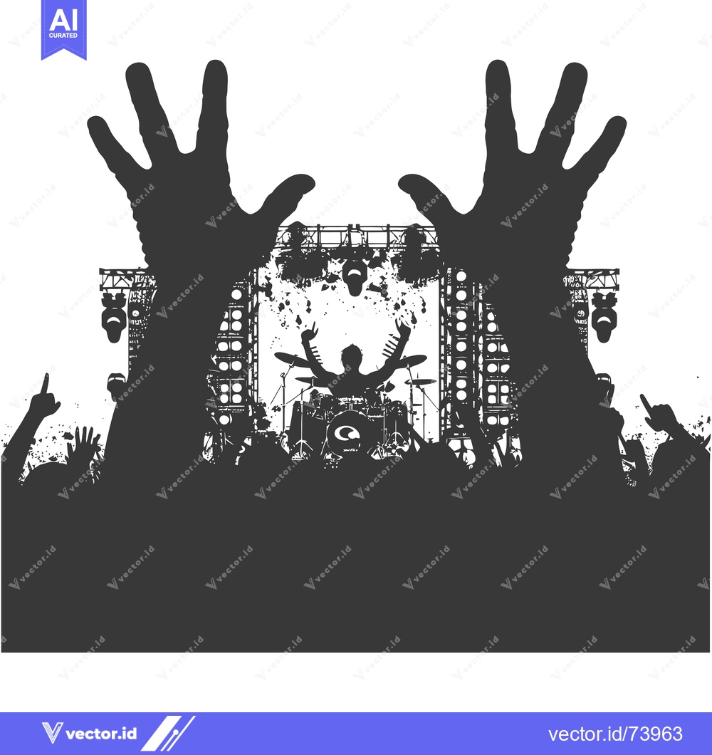 Premium Vector of Silhouette of a Crowd at a Concert with a Drummer on Stage