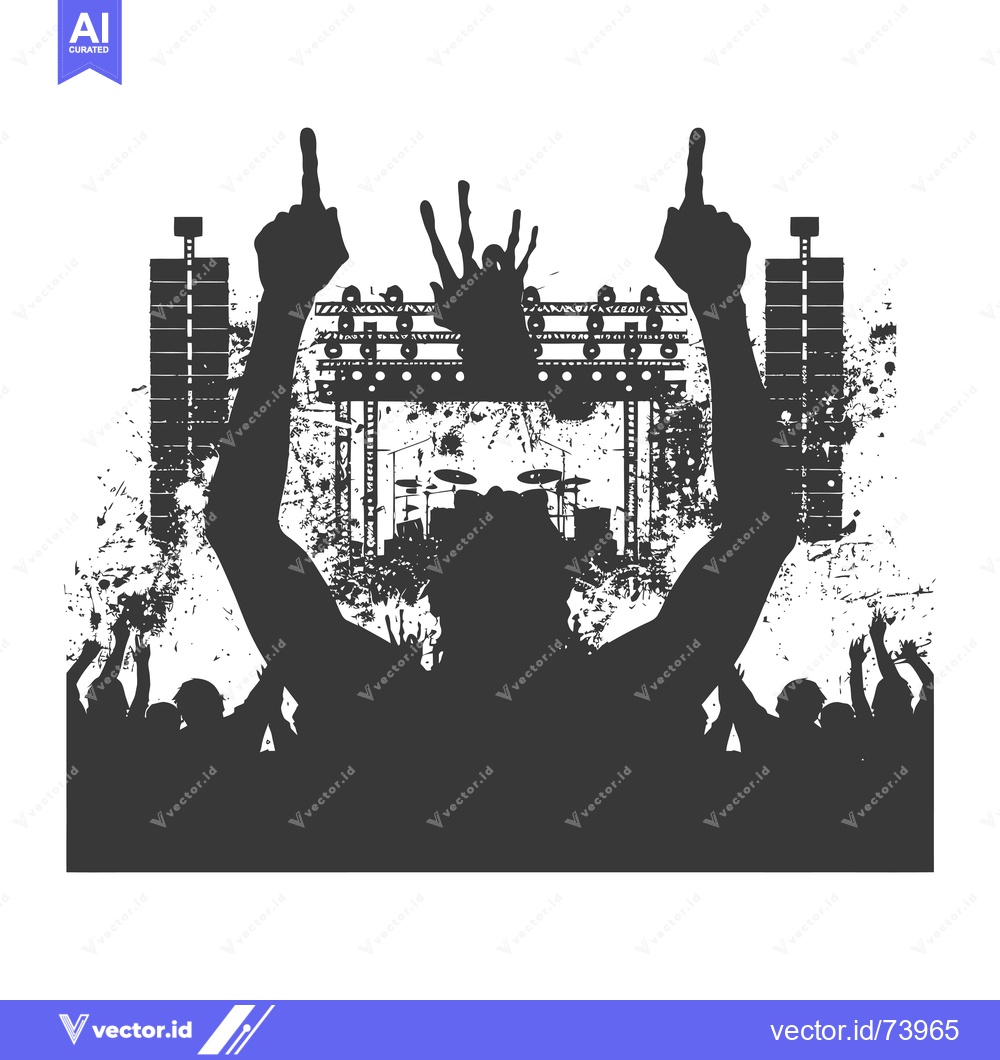 Premium Vector of Silhouette of a Person with Raised Hands at a Concert with a Crowd and