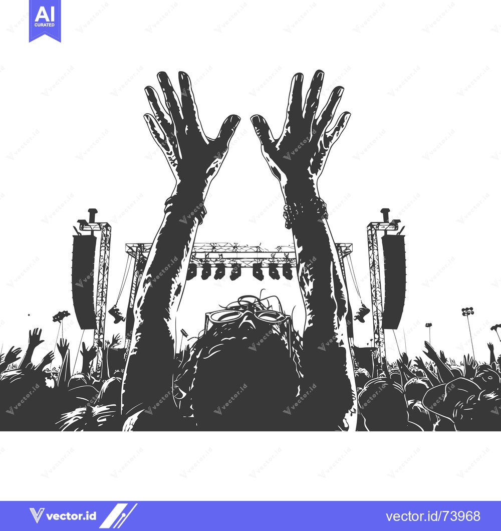 Premium Vector dari Silhouette of a Person with Raised Hands at a Concert
