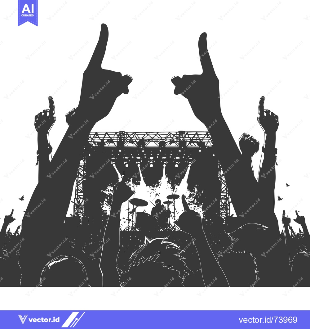 Premium Vector of Silhouette of a crowd at a concert with their hands raised in the air