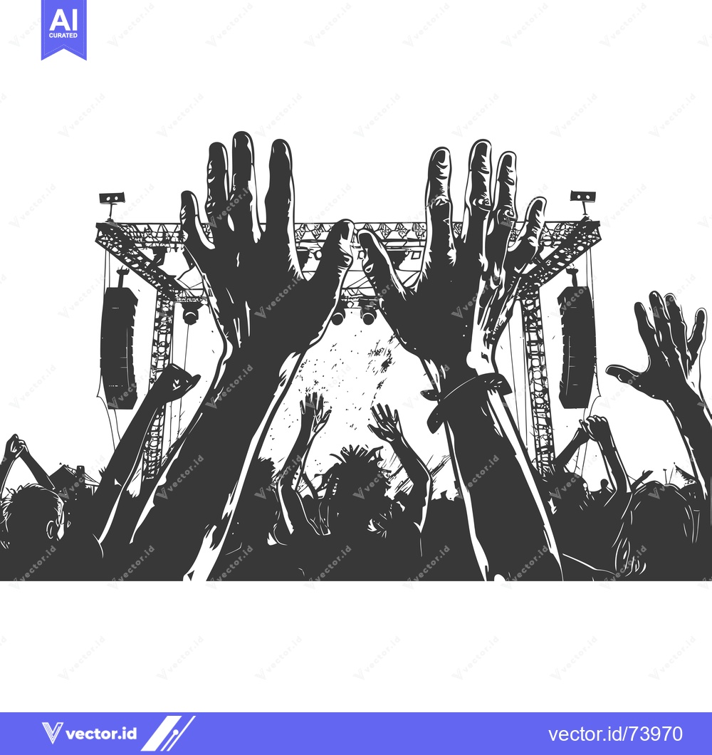 Premium Vector dari Silhouette of Concert Crowd with Raised Hands