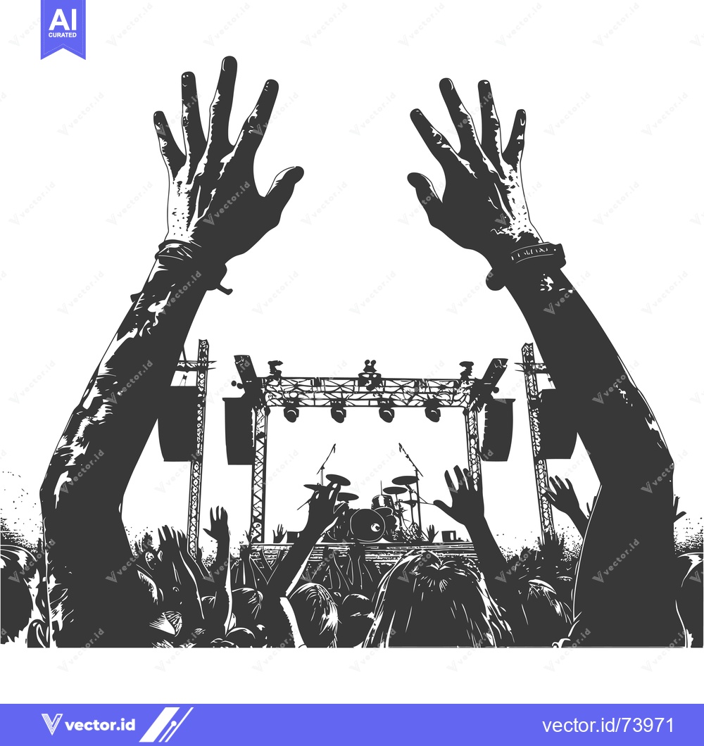 Premium Vector of Silhouette of Crowd at Concert with Raised Arms