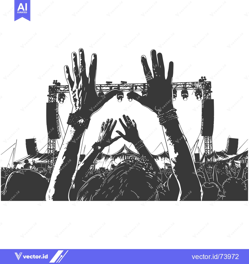 Premium Vector dari Crowd Silhouettes with Upraised Arms at a Music Festival