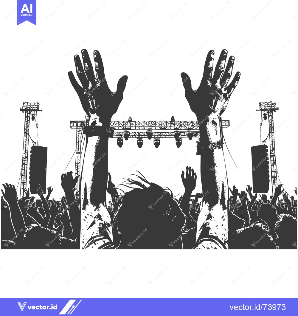 Premium Vector dari Silhouette of a Crowd at a Music Concert with Raised Hands