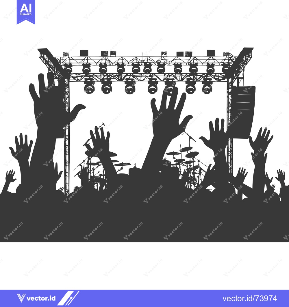 Premium Vector dari Silhouettes of Concertgoers with Raised Hands in Front of a Stage
