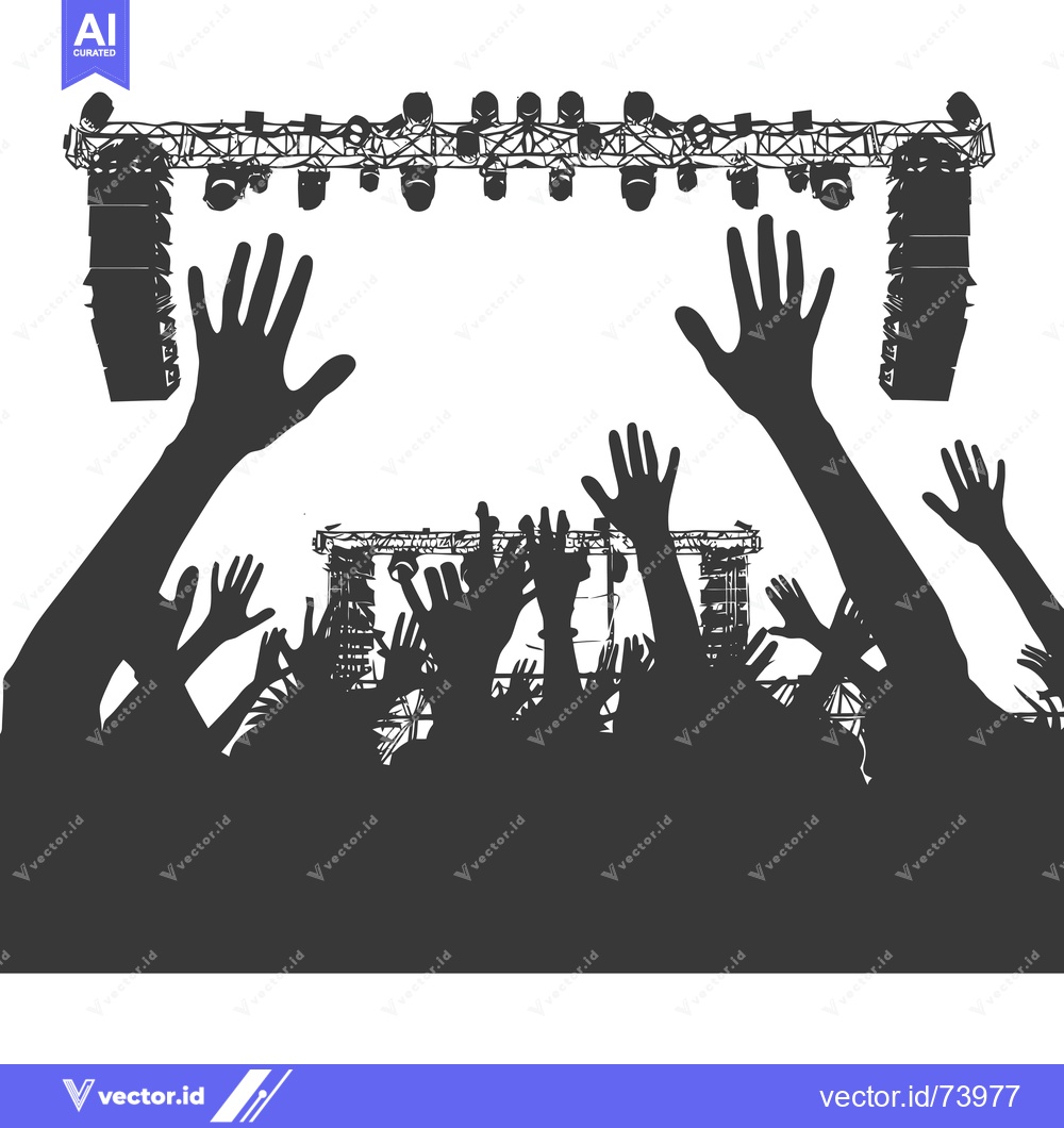 Premium Vector dari Silhouette of a crowd of people with their hands raised in the air, fa