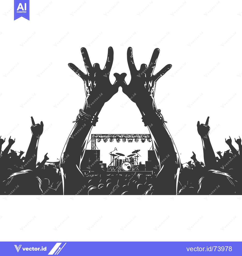 Premium Vector of Silhouetted Crowd with Raised Hands at a Concert