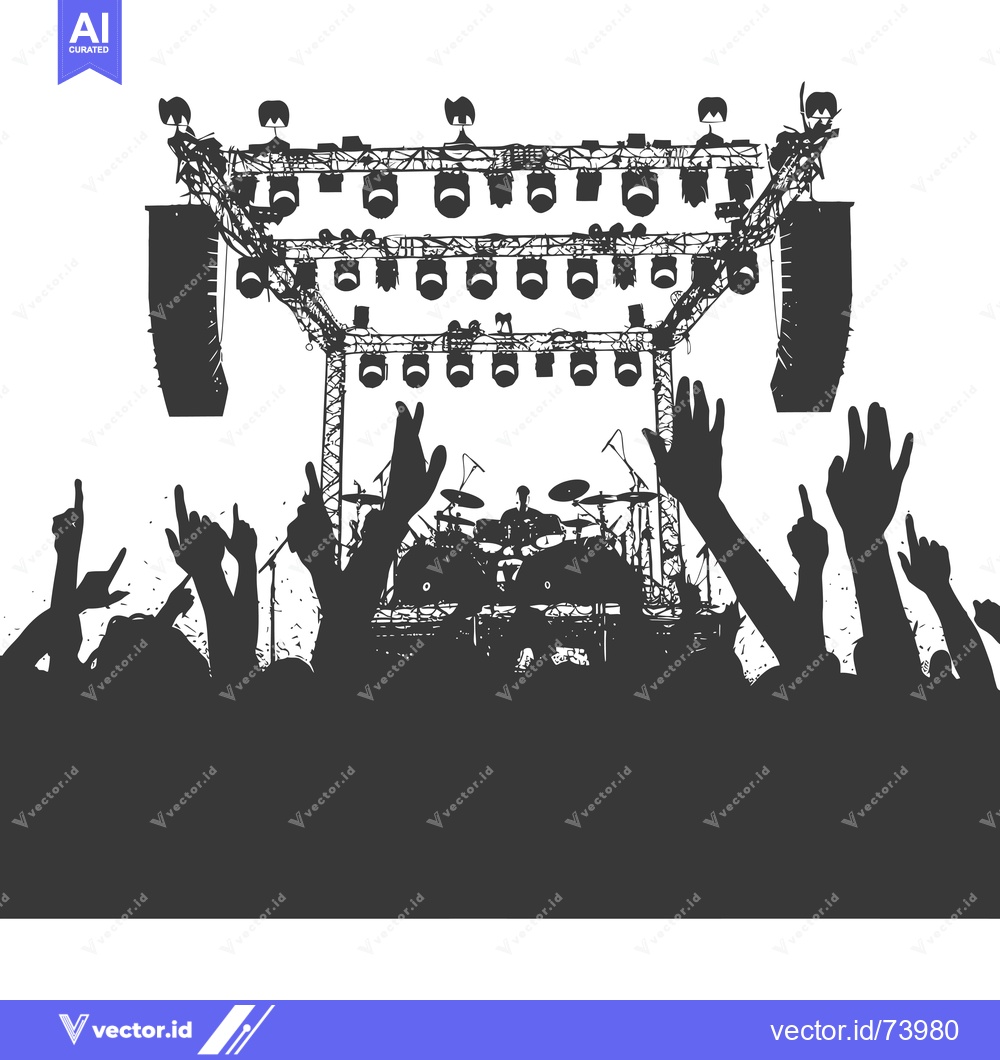 Premium Vector of Silhouettes of a crowd cheering at a concert with a stage and lights