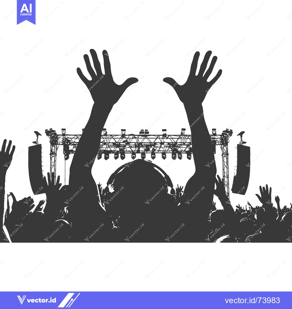 Premium Vector dari Silhouette of a Crowd at a Concert with Raised Hands
