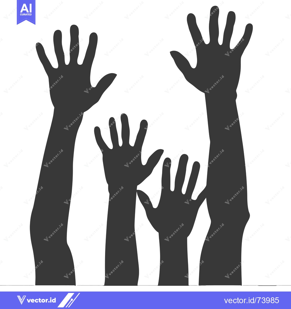 Premium Vector of Four Hands Raised in Silhouette