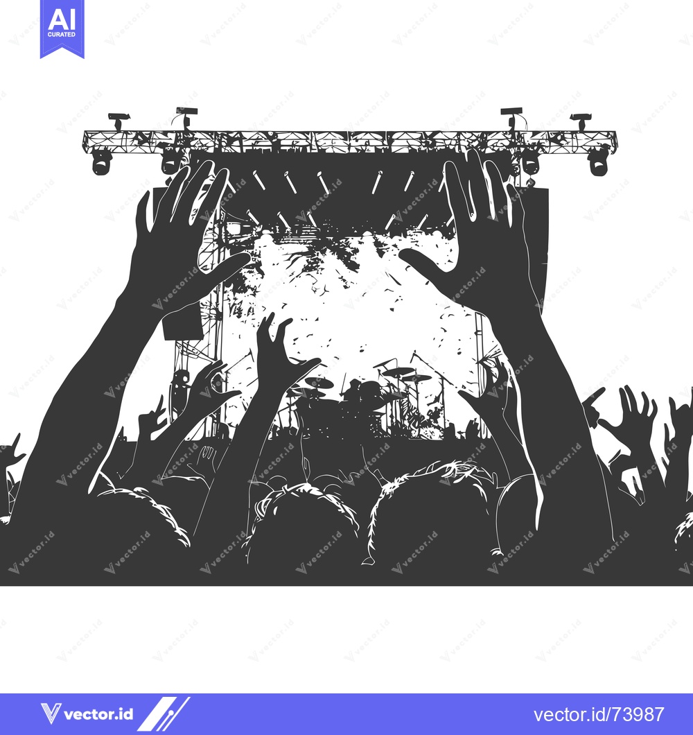 Premium Vector dari Silhouetted Crowd with Raised Hands at a Concert
