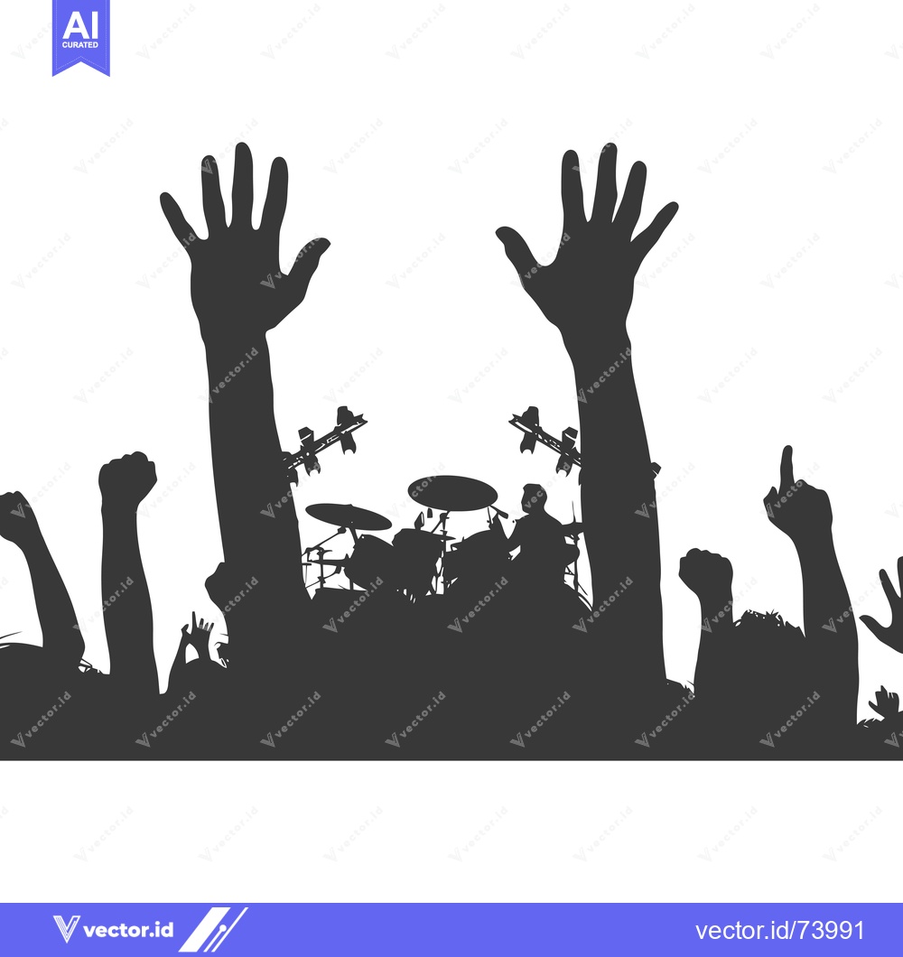 Premium Vector dari Silhouettes of an audience cheering at a concert with a drummer in the