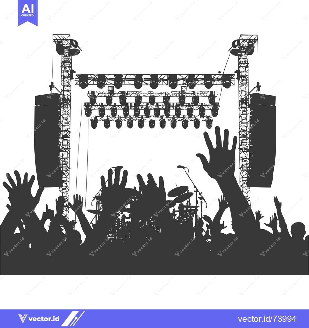 Premium Vector dari Silhouette of a Concert Stage with a Crowd of People