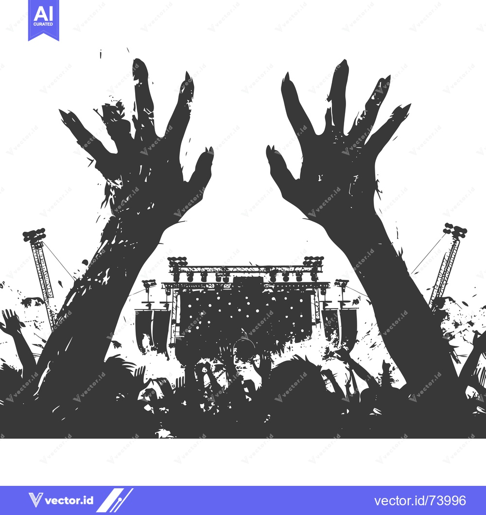Premium Vector dari Silhouetted Crowd Reaching Up Towards Stage at Concert