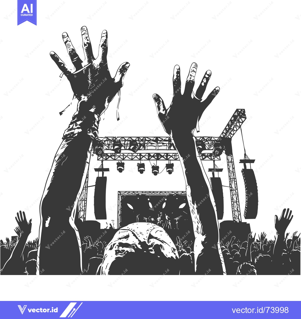 Premium Vector dari Crowd of People at a Concert with Raised Arms