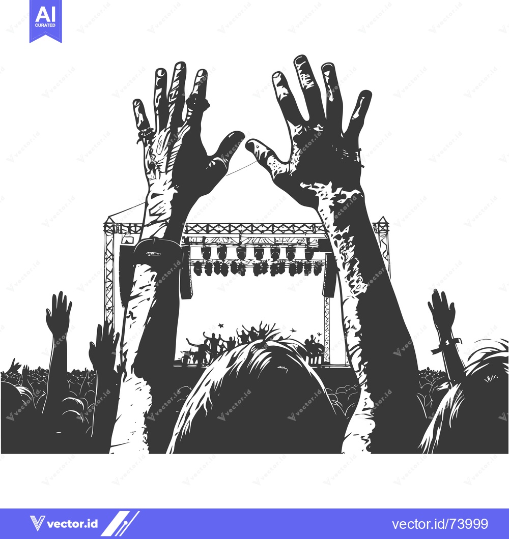 Premium Vector dari Crowd of people at a concert with hands raised in the air