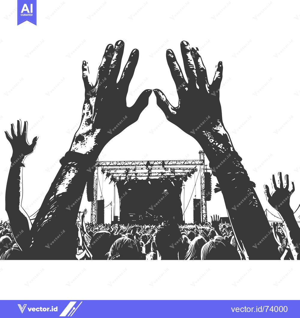 Premium Vector of Crowd silhouette with raised hands in front of stage