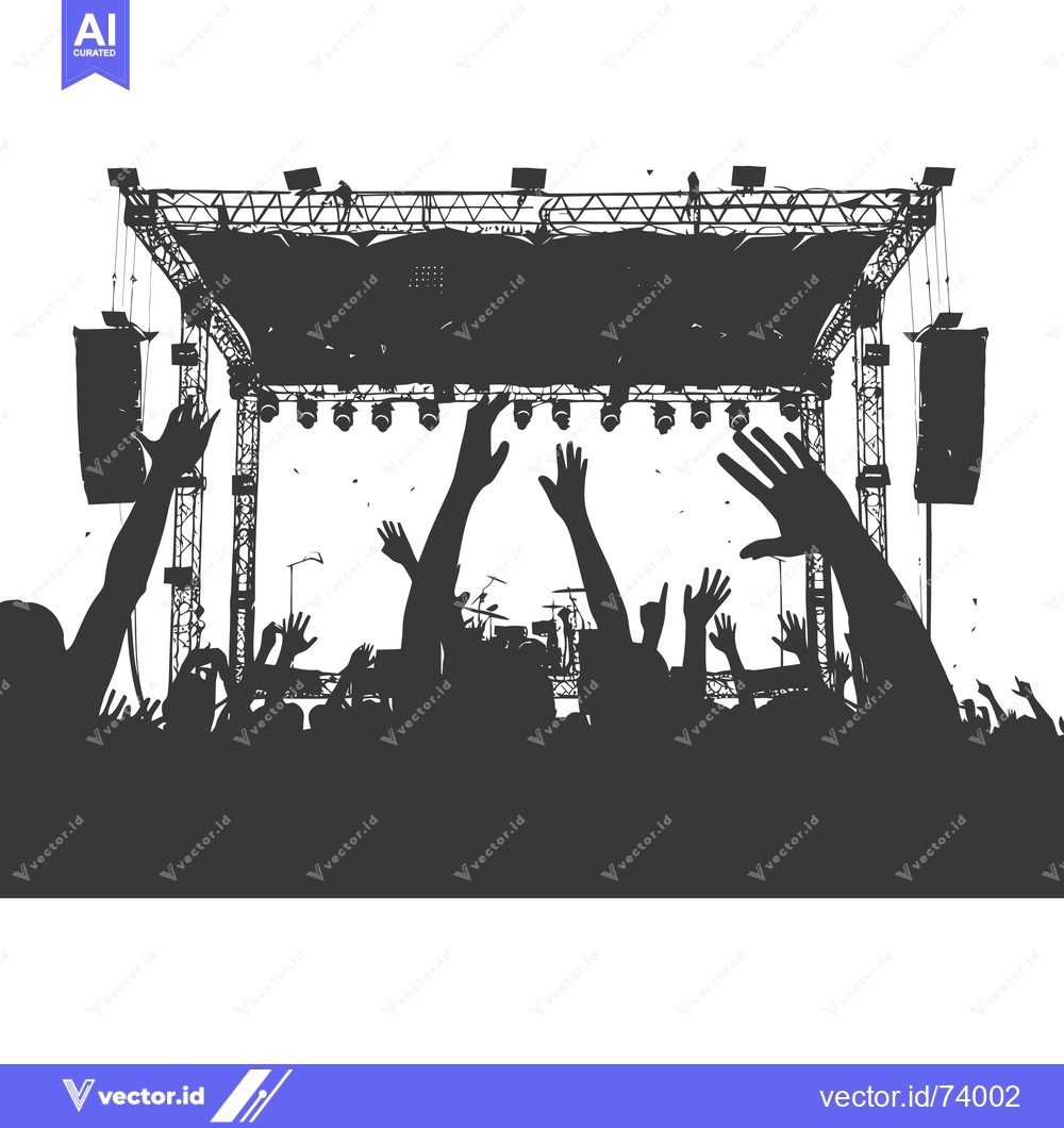 Premium Vector of Silhouettes of a Crowd at a Music Concert with Raised Hands