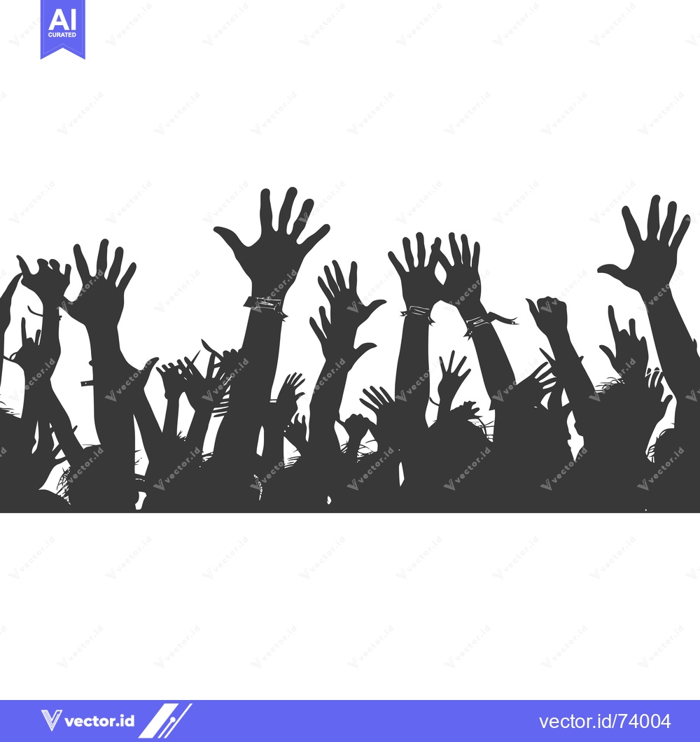 Premium Vector dari Silhouette of a Crowd with Hands Raised in the Air