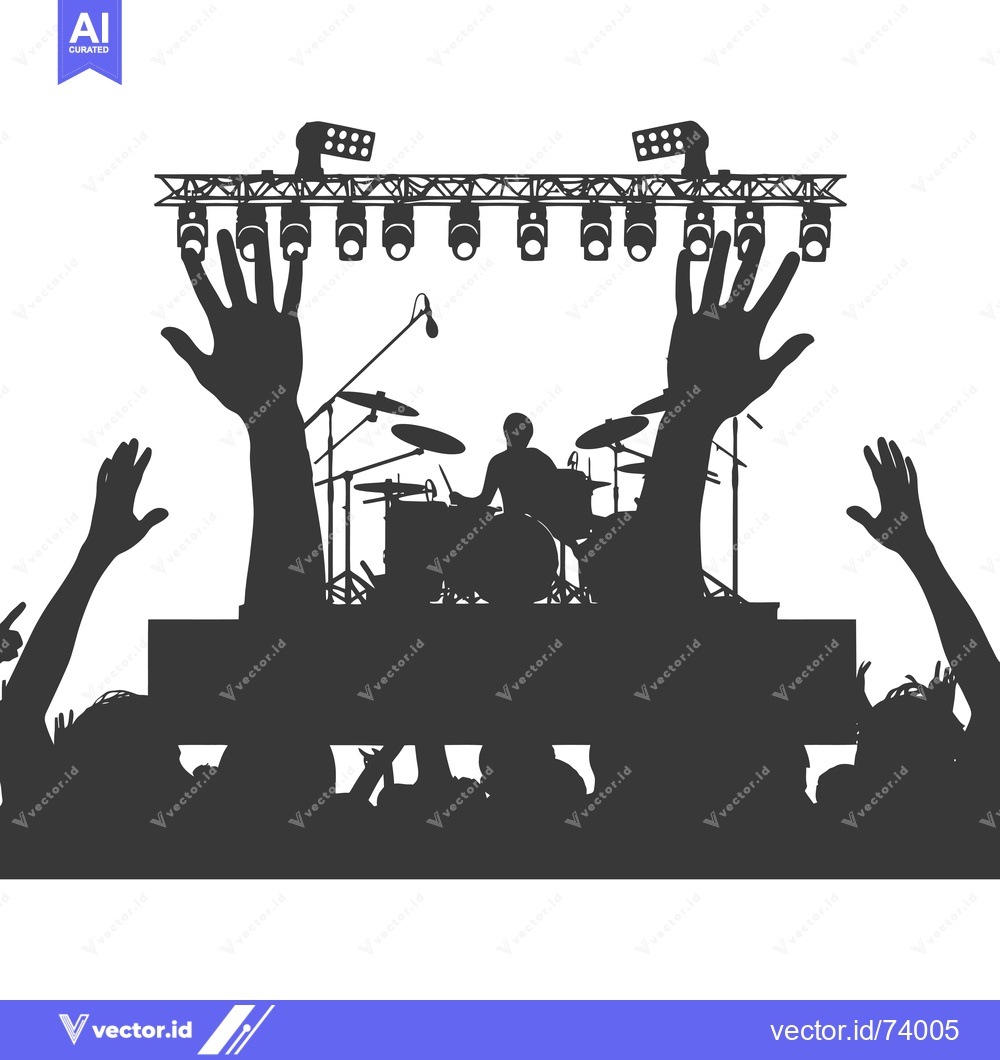Premium Vector dari Silhouetted Audience Cheering a Drummer on Stage