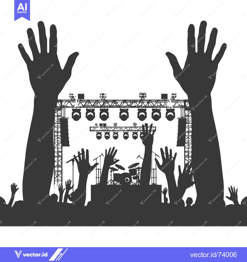 Premium Vector of Silhouette of a Crowd at a Concert with Raised Hands