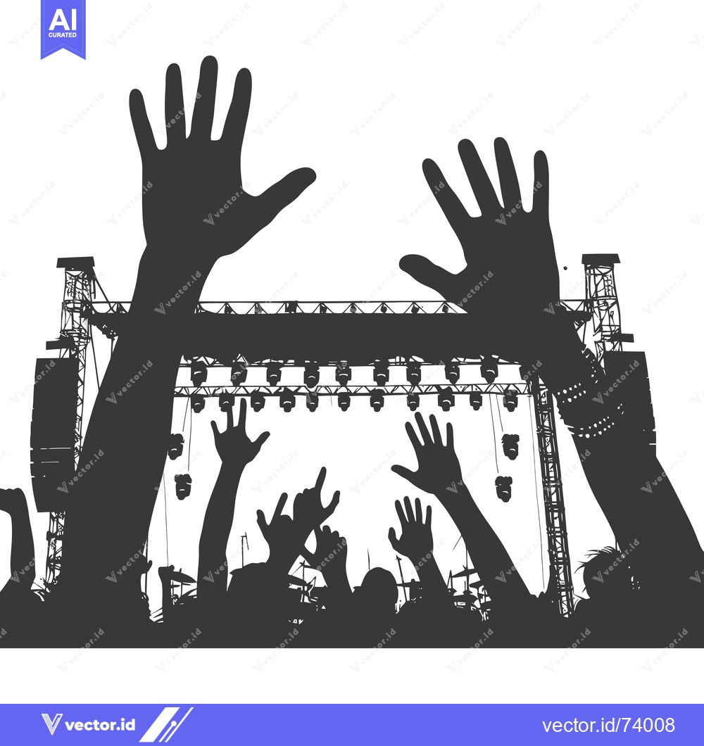Premium Vector dari Silhouette of a Crowd of People at a Concert with Their Hands Raised