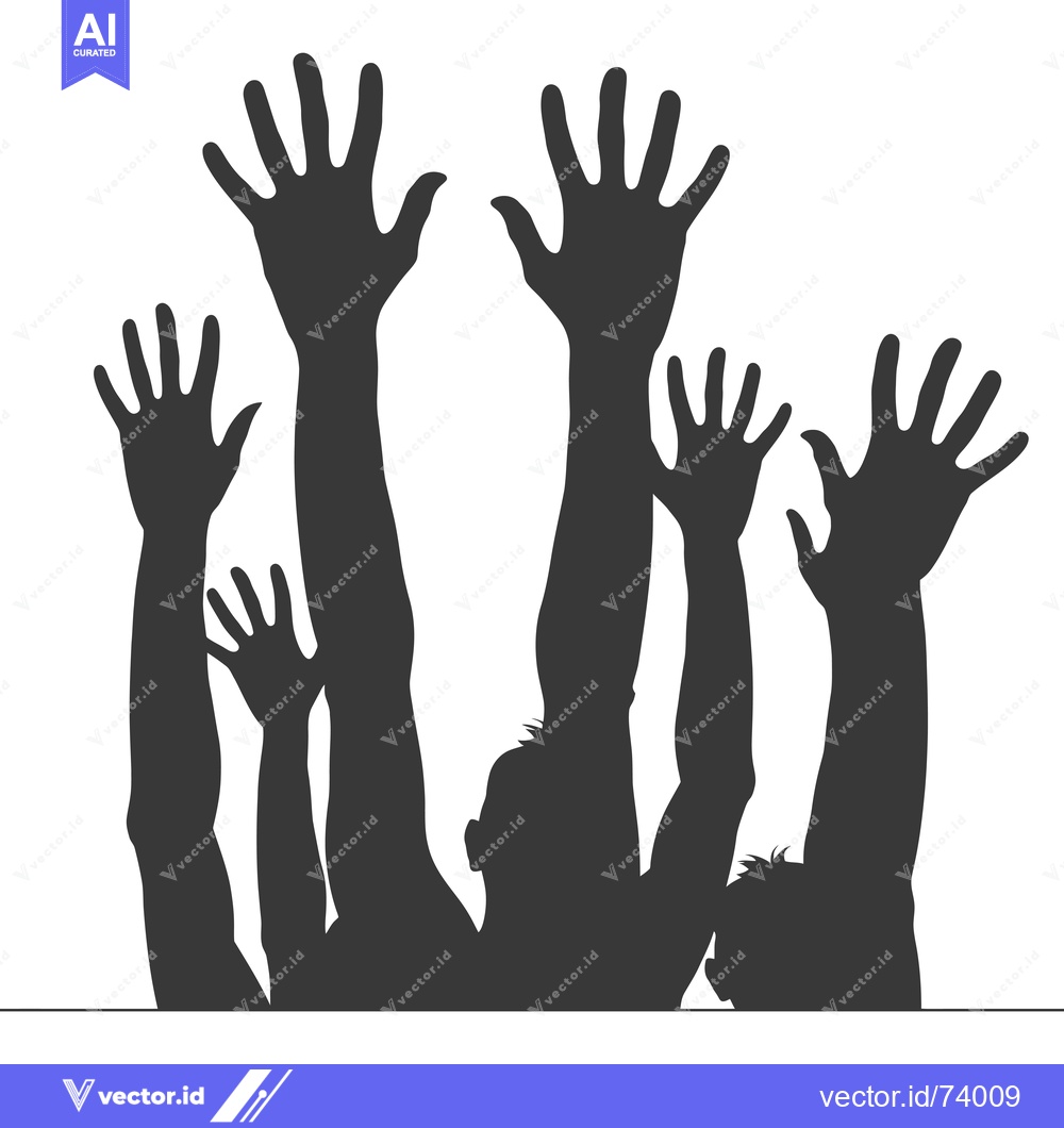 Premium Vector of Silhouette of Four People with Hands Raised in the Air