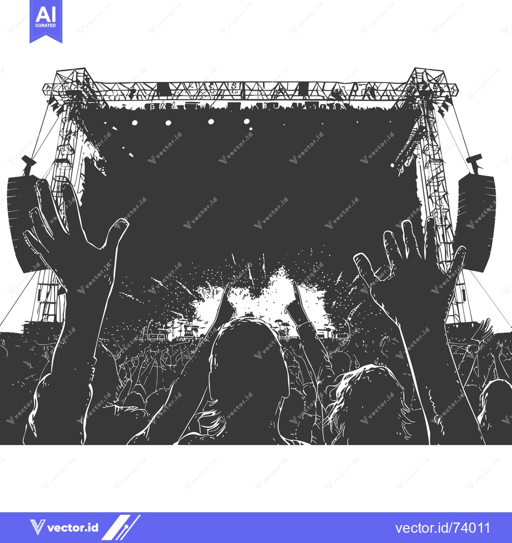 Premium Vector dari Concert Crowd Silhouettes with Raised Hands