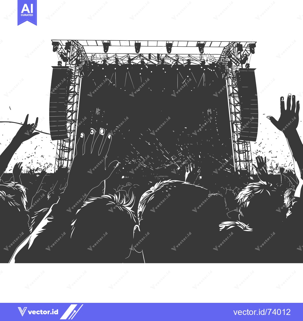 Premium Vector dari Crowd Silhouettes in Front of a Concert Stage
