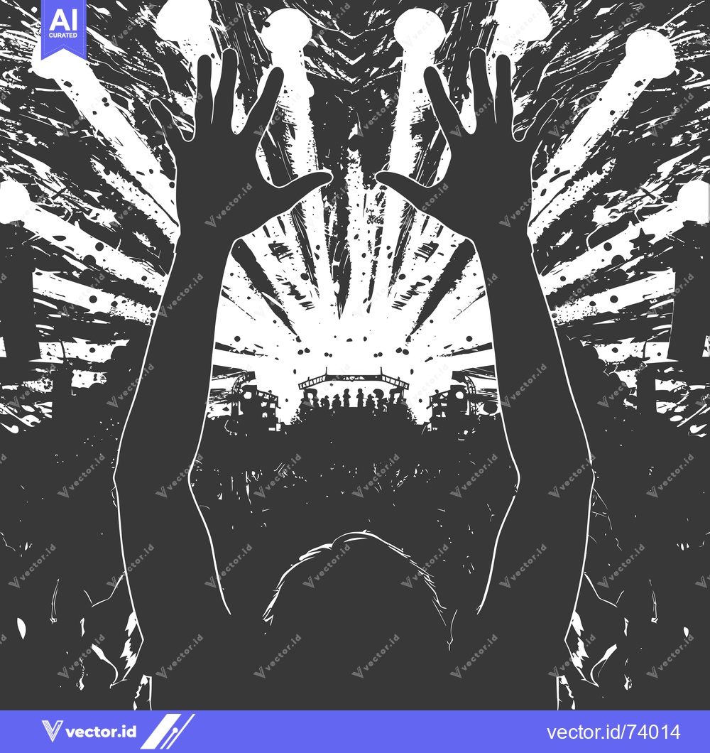 Premium Vector dari Silhouette of a Person with Raised Hands at a Concert