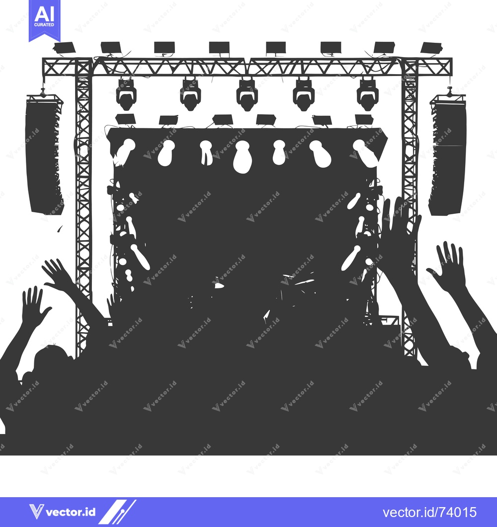 Premium Vector of Silhouette of a Crowd at a Concert Stage with Lights and Speakers