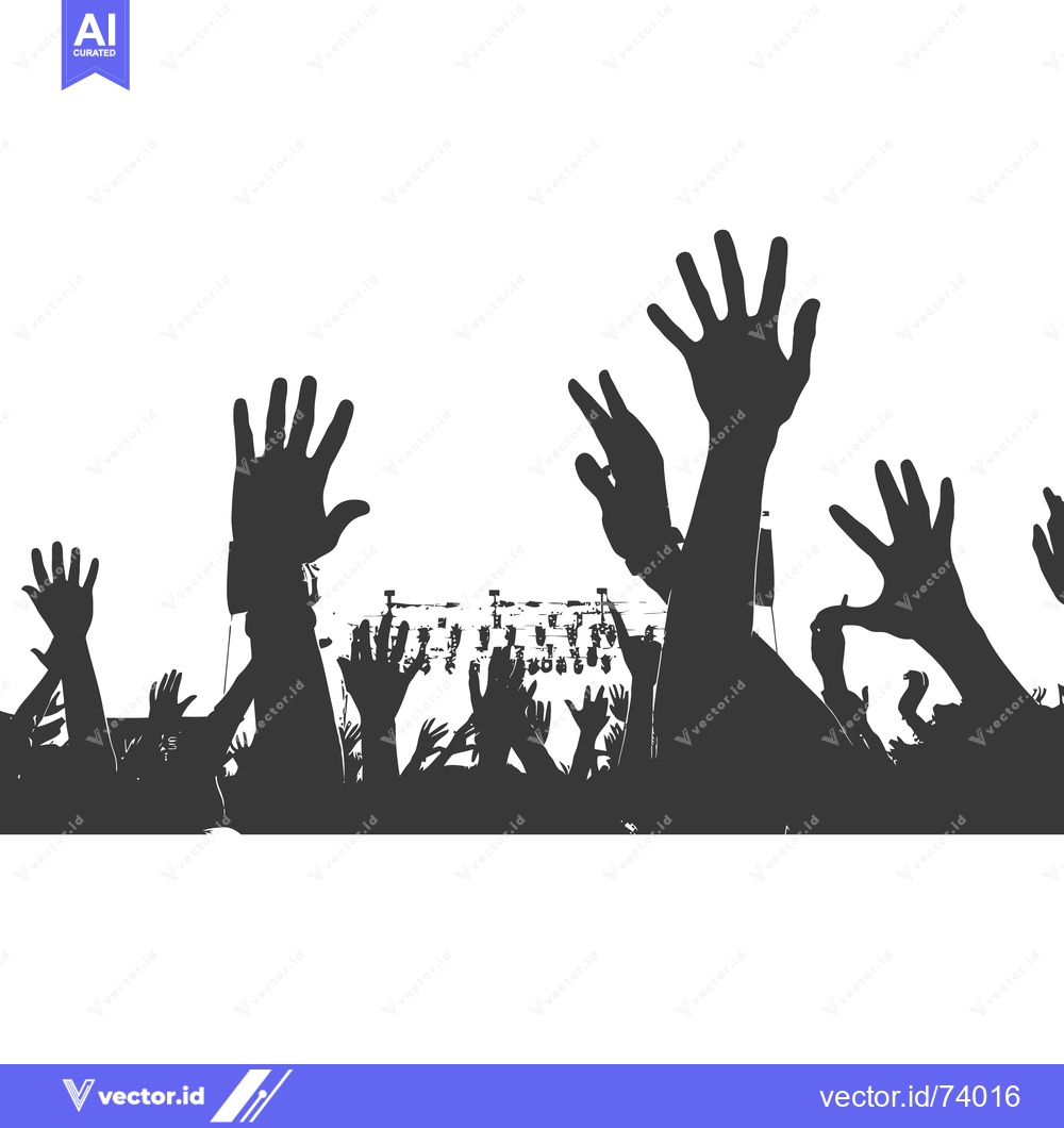Premium Vector dari Silhouetted Crowd of Hands Reaching Upward at a Concert