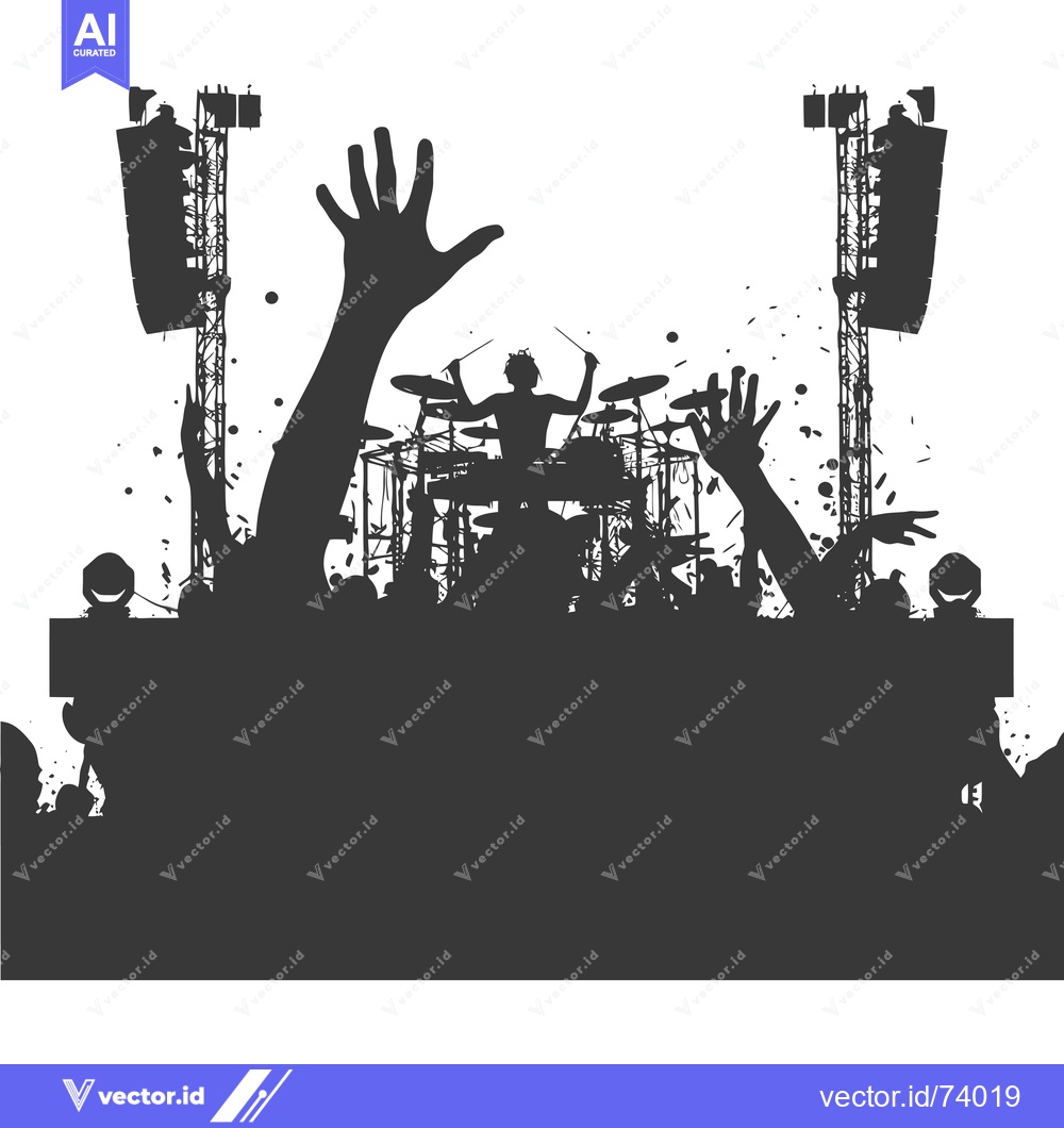 Premium Vector dari Silhouette of a Drummer Performing in Front of a Crowd