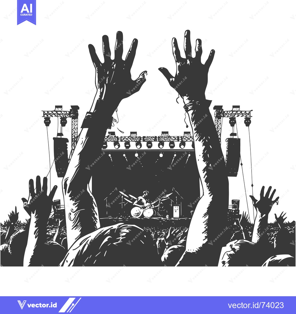 Premium Vector dari Silhouette of Crowd at Concert With Raised Hands