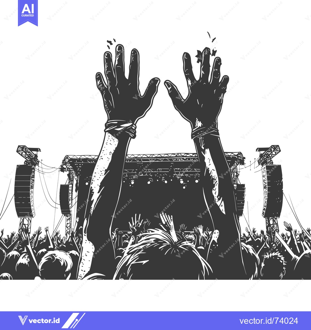 Premium Vector of Two Silhouettes of Raised Hands in Front of a Crowd at a Concert