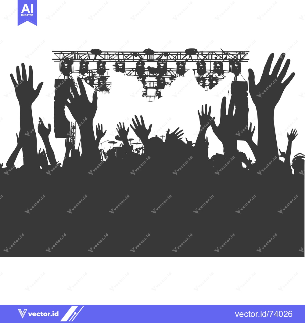 Premium Vector dari Silhouette of Crowd at a Concert with Hands Raised