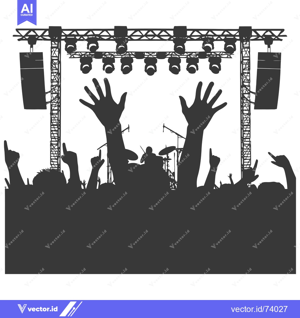 Premium Vector of Silhouette of a Crowd at a Music Concert with Stage Lighting