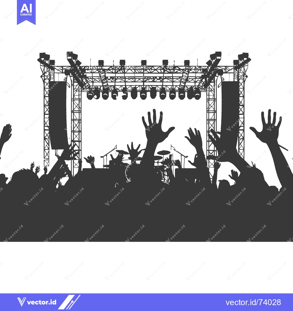 Premium Vector dari Silhouette of a Crowd at a Concert with a Stage and Lights