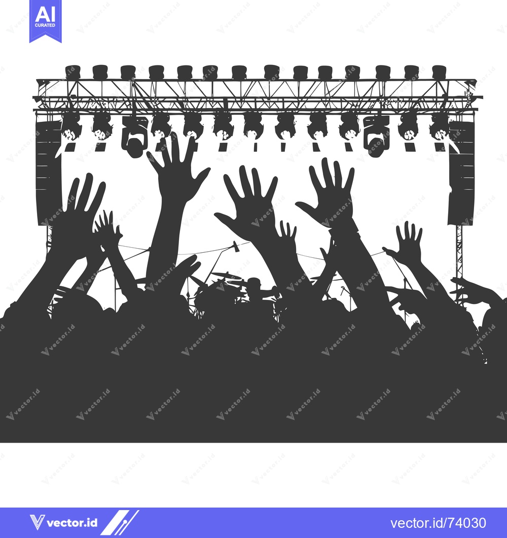 Premium Vector dari Silhouette of Crowd at a Concert with Stage Lights and a Drummer