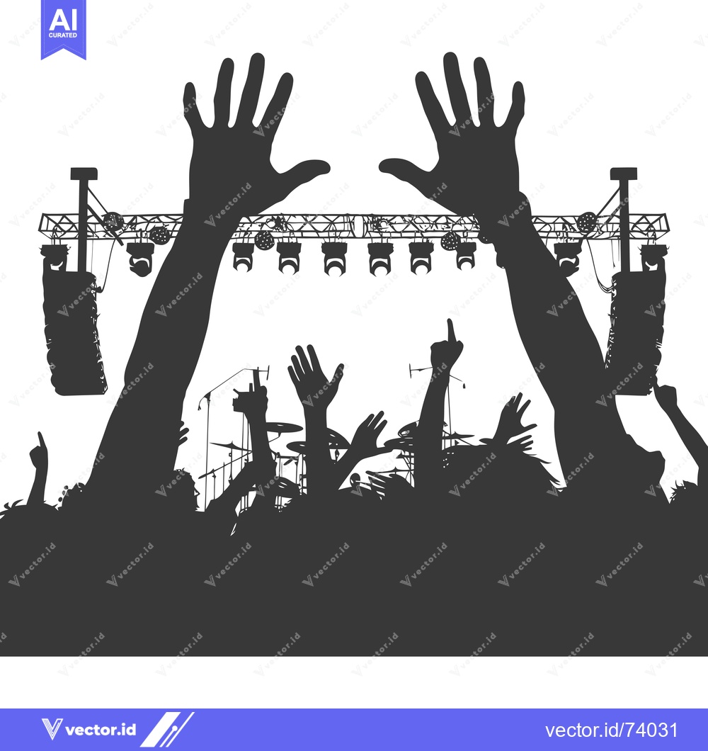Premium Vector of Silhouetted Crowd at a Concert With Hands Raised
