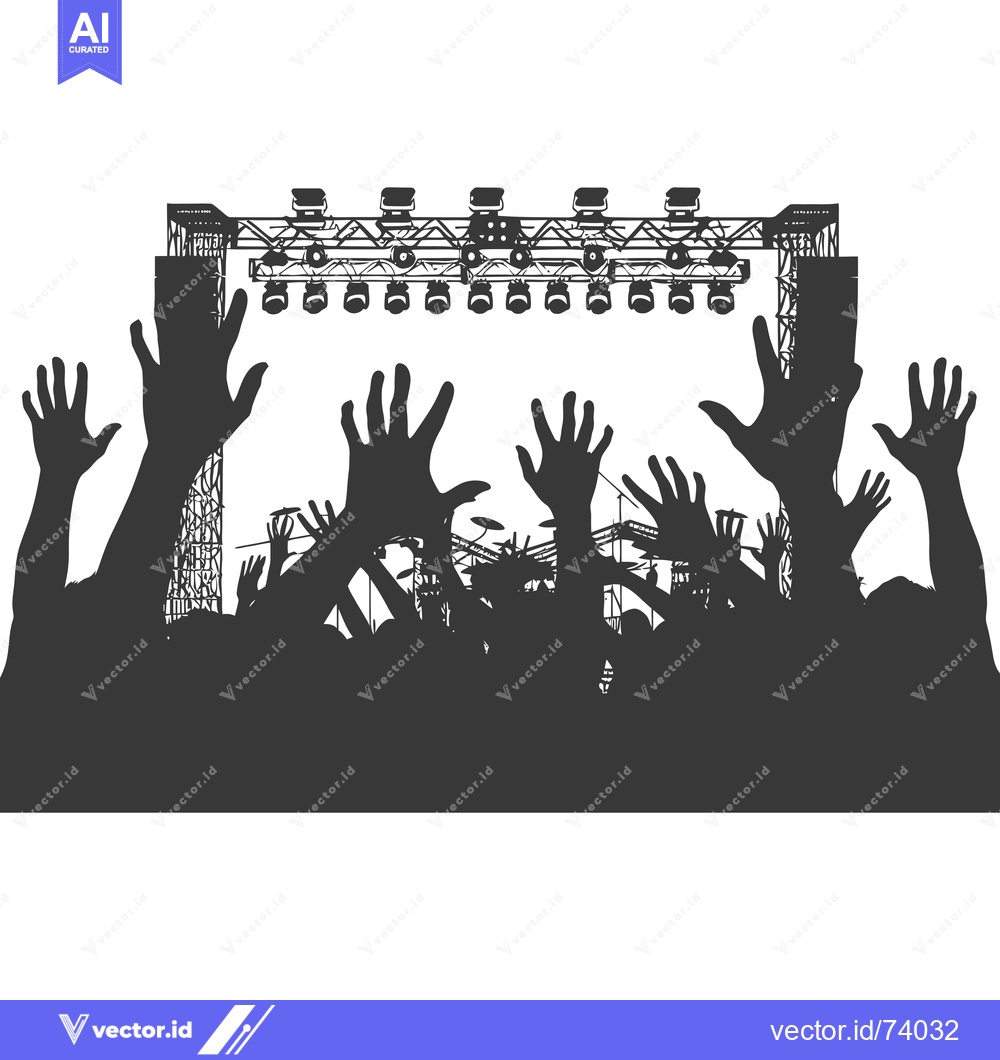 Premium Vector dari Silhouettes of a Crowd Reaching Up Towards Stage Lights