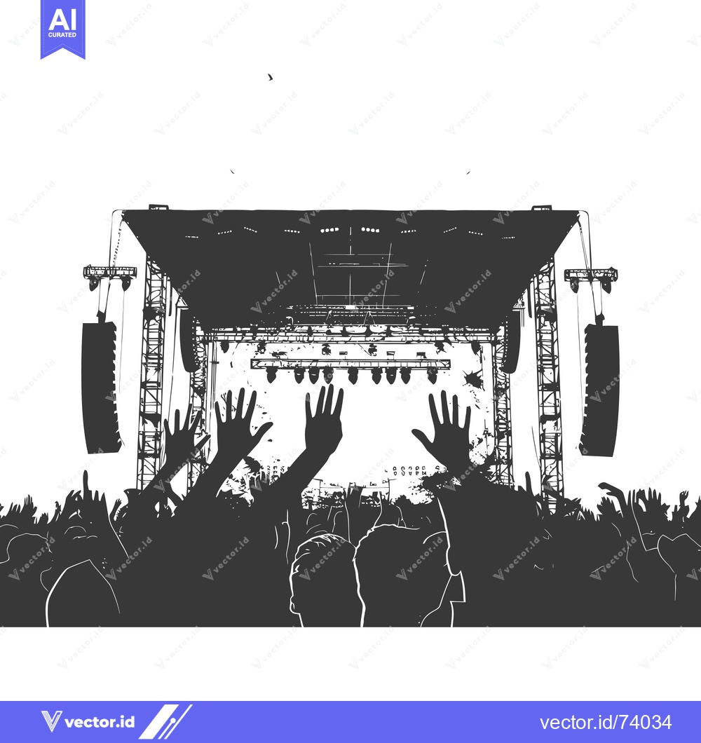 Premium Vector dari Silhouette of Concert Crowd with Raised Hands in Front of Stage