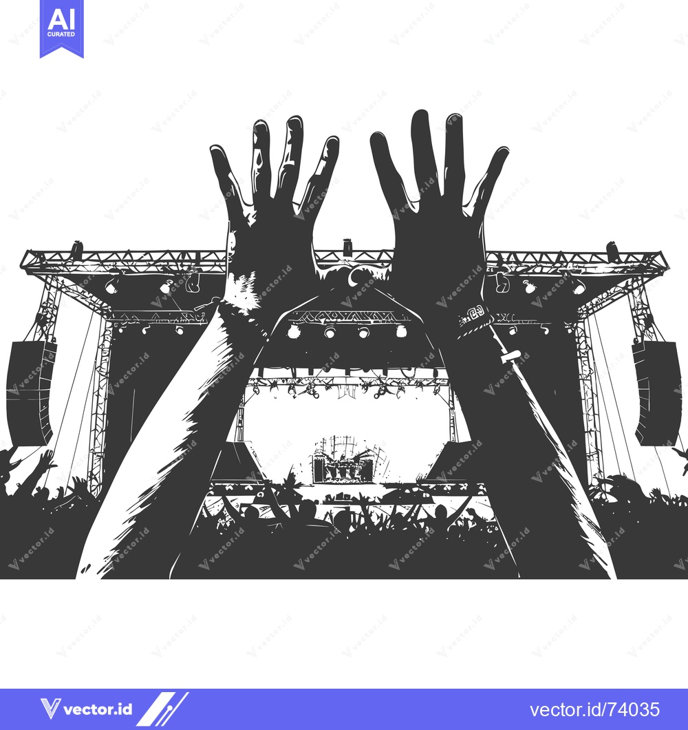 Premium Vector of Silhouette of a Person's Hands Raised in Front of a Concert Stage