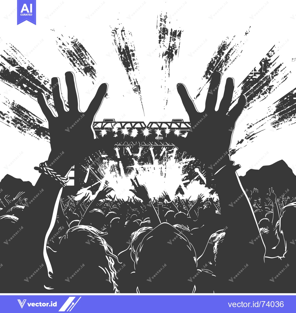 Premium Vector dari Silhouettes of Two Hands Raised in Front of a Crowd at a Concert