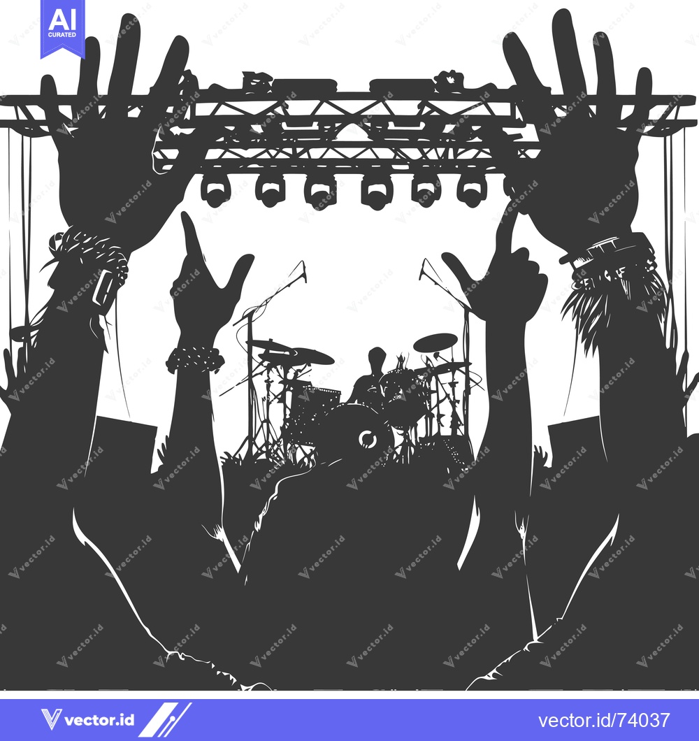 Premium Vector dari Silhouetted Crowd at a Concert with a Drummer in the Background