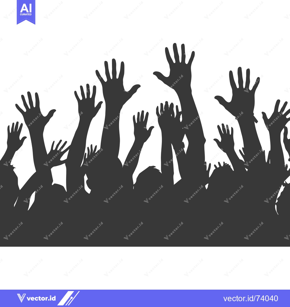 Premium Vector of Silhouettes of Hands Reaching Upward in a Crowd