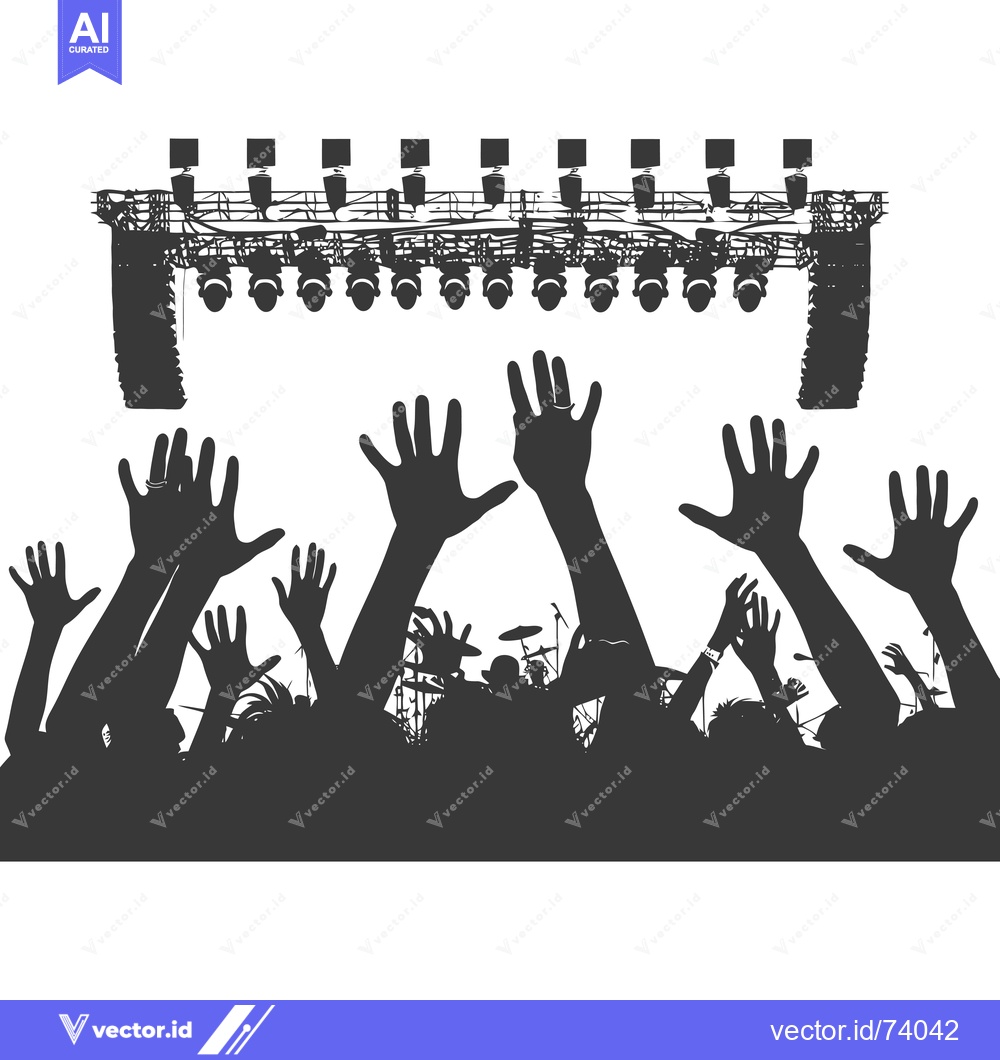 Premium Vector dari Crowd of Silhouetted People Reaches Up Towards Stage Lights
