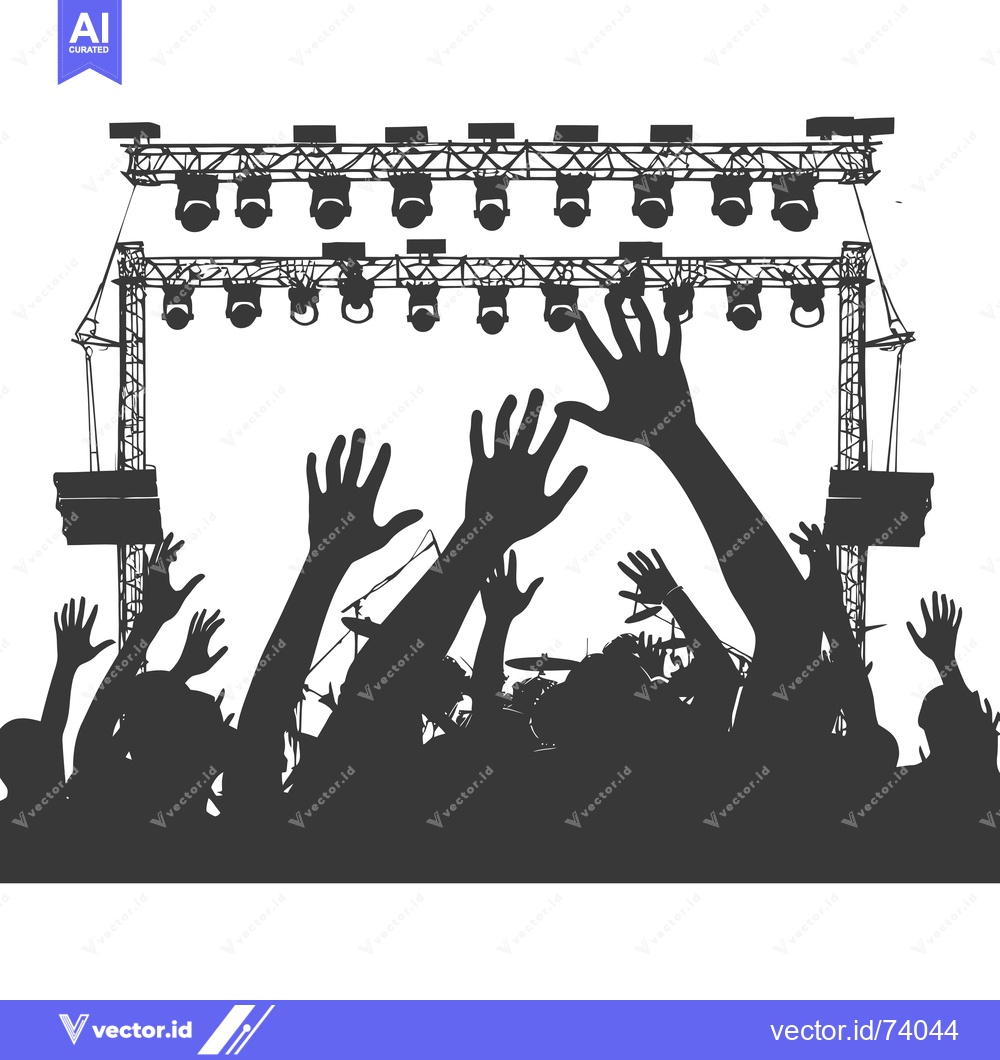 Premium Vector of Silhouette of Crowd Cheering at a Concert with Stage Lights