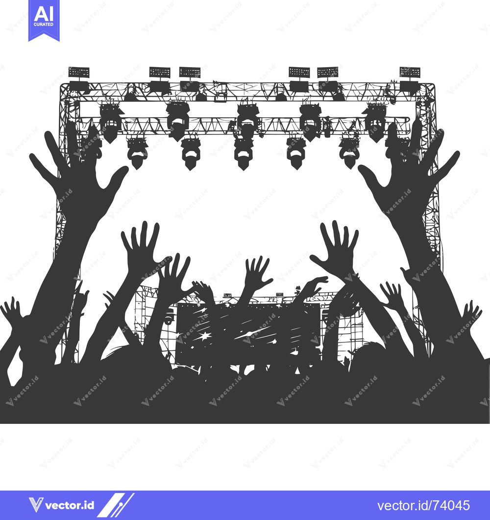 Premium Vector of Silhouetted crowd at a concert with their hands raised in the air